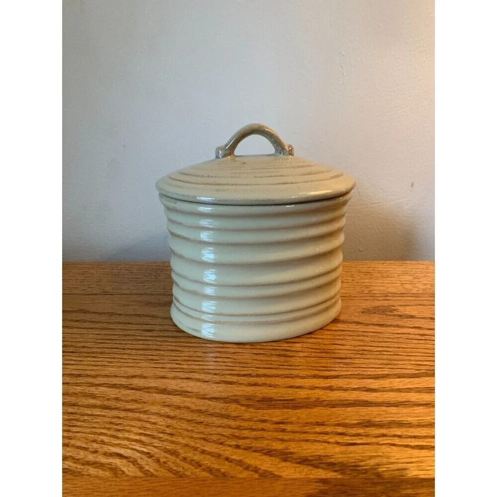 Pier One Terracotta VTG Candle Holder Canister Clay container coil Dish Vanilla